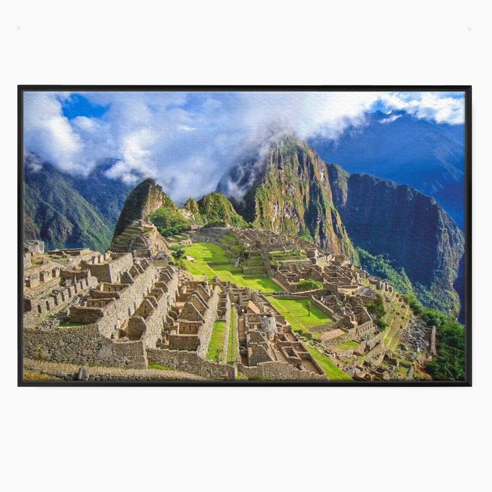 Tablou canvas cu tablou canvas cu cetatea machu picchu, in rama de aluminiu negru